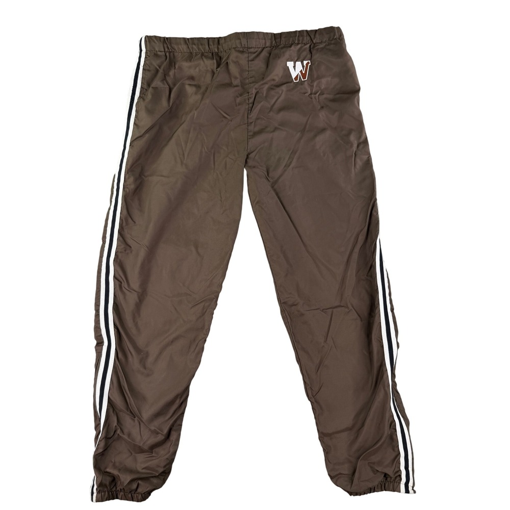 Rennoc‎ Track Pants Large Brown White Stripe UW Cowboys Wyo W Logo Vtg Made USA